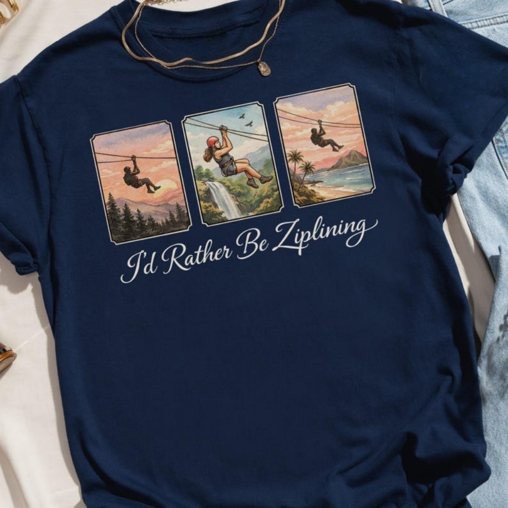 I'd Rather Be Ziplining T-Shir - Outdoor Adventure Ziplines & Waterfall บทวิจารณ์และราคา