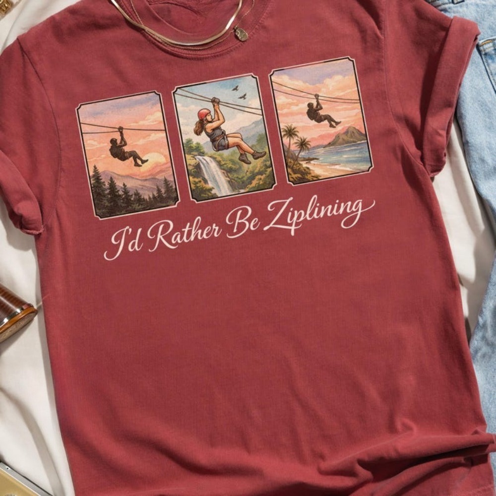 I'd Rather Be Ziplining T-Shir - Outdoor Adventure Ziplines & Waterfall บทวิจารณ์และราคา